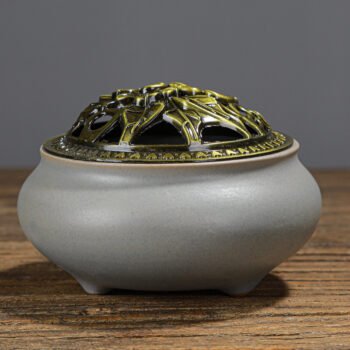 Copper Lid Ceramic Incense Burner Buddha With Antique Alloy Wire Insence Burner